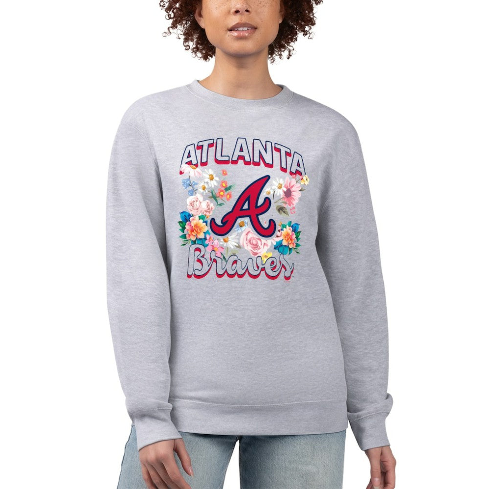 Atlanta Braves G-III 4Her by Carl Banks Women's Flowers Graphic Pullover Sweatshirt - Heather Gray - MLB on Sale