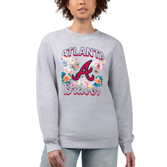 Atlanta Braves G-III 4Her by Carl Banks Women's Flowers Graphic Pullover Sweatshirt - Heather Gray - MLB on Sale