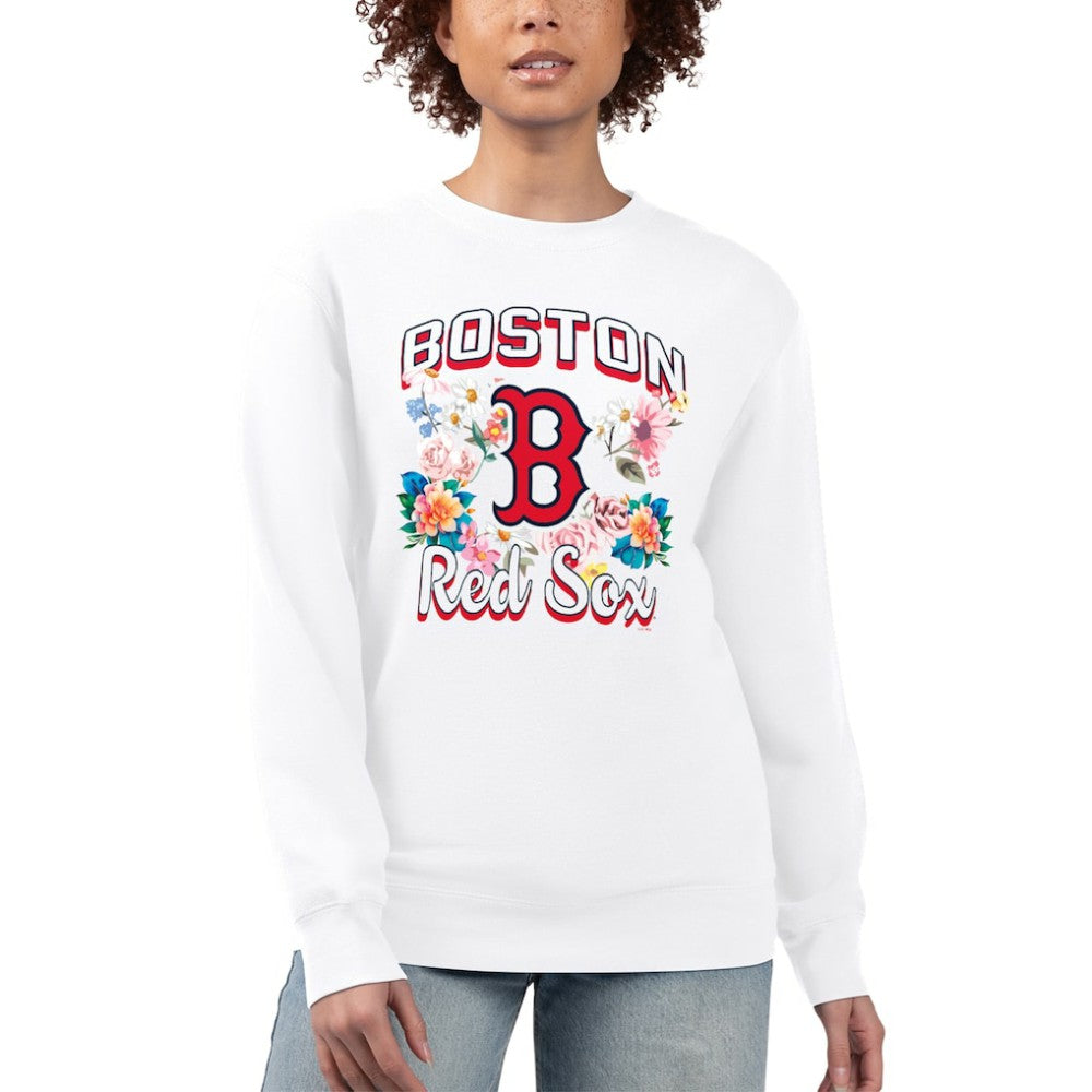 Boston Red Sox G-III 4Her by Carl Banks Women's Flowers Graphic Pullover Sweatshirt - White - MLB Discount