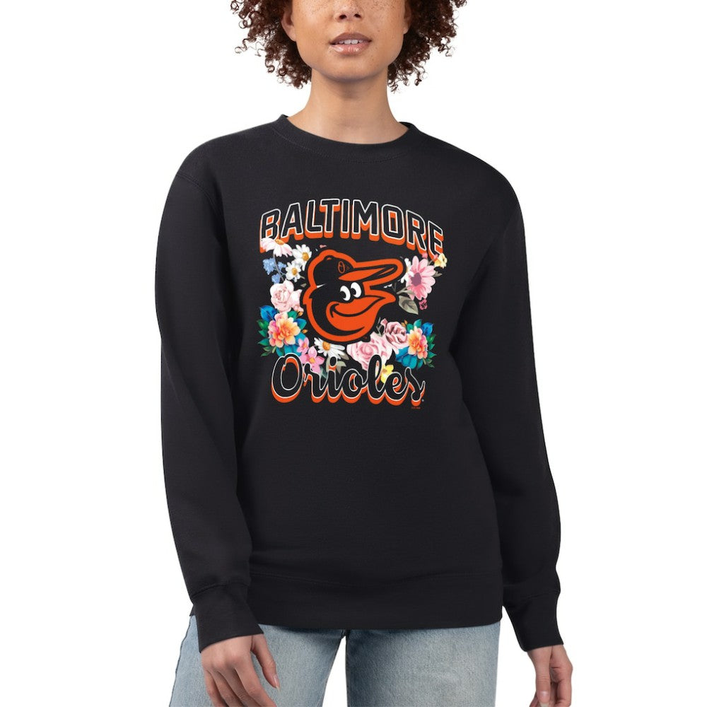 Baltimore Orioles G-III 4Her by Carl Banks Women's Flowers Graphic Pullover Sweatshirt - Black - MLB Lifestyle