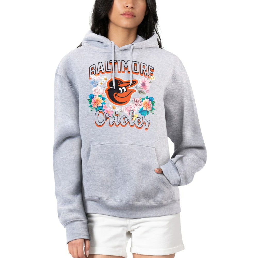 Baltimore Orioles G-III 4Her by Carl Banks Women's Flowers Graphic Pullover Hoodie - Heather Gray - MLB Sale