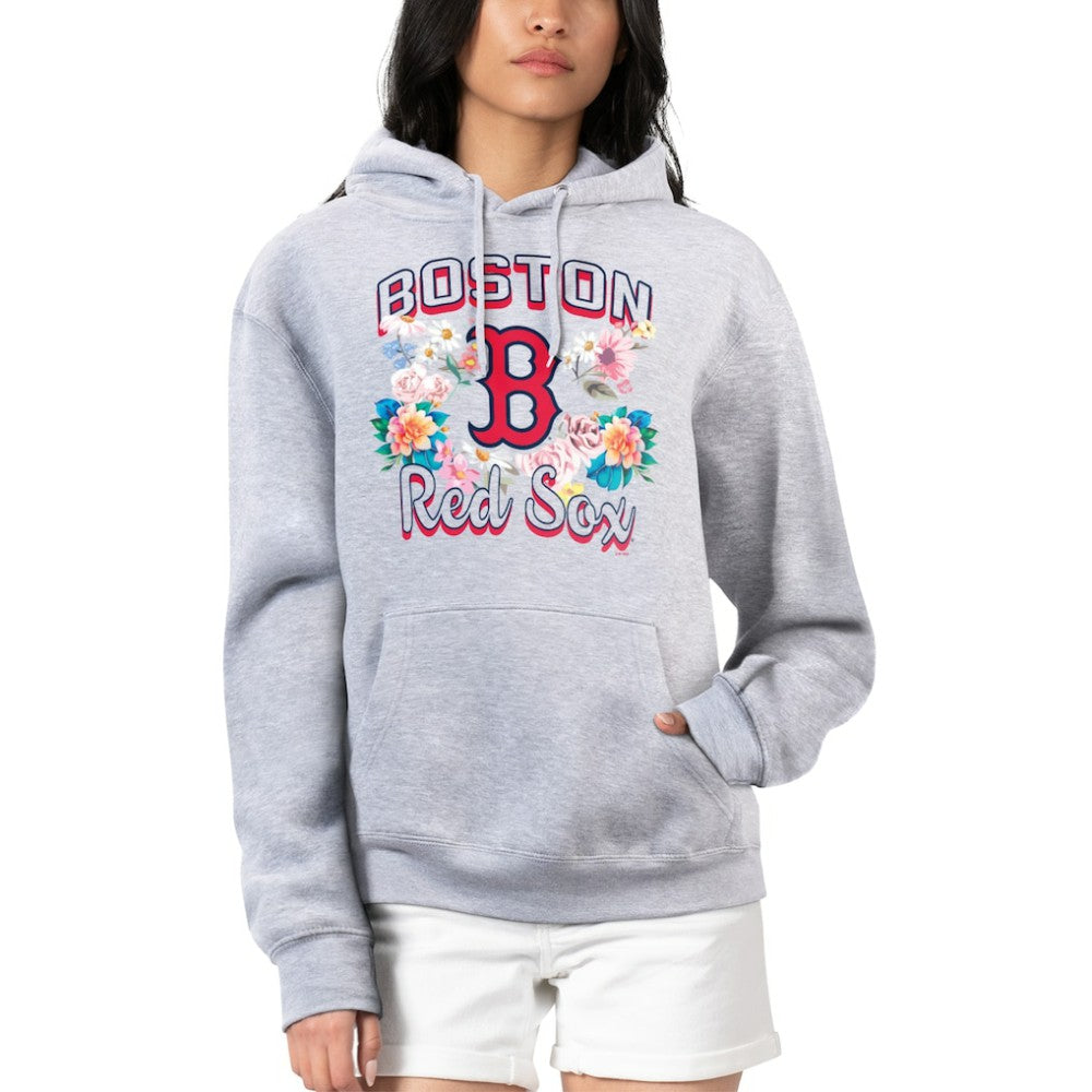 Boston Red Sox G-III 4Her by Carl Banks Women's Flowers Graphic Pullover Hoodie - Heather Gray - MLB Sale