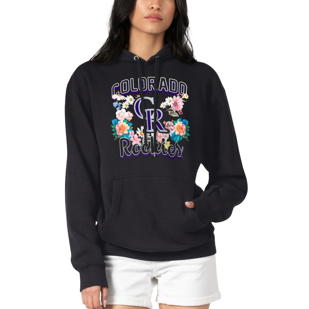 Colorado Rockies G-III 4Her by Carl Banks Women's Flowers Graphic Pullover Hoodie - Black - MLB Lifestyle