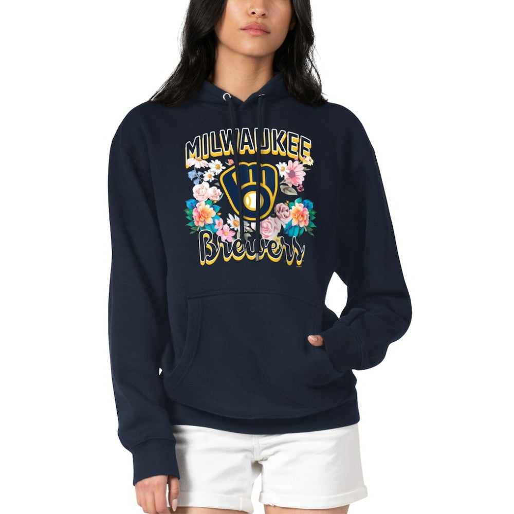 Milwaukee Brewers G-III 4Her by Carl Banks Women's Flowers Graphic Pullover Hoodie - Navy - MLB Online