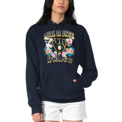 Milwaukee Brewers G-III 4Her by Carl Banks Women's Flowers Graphic Pullover Hoodie - Navy - MLB Online