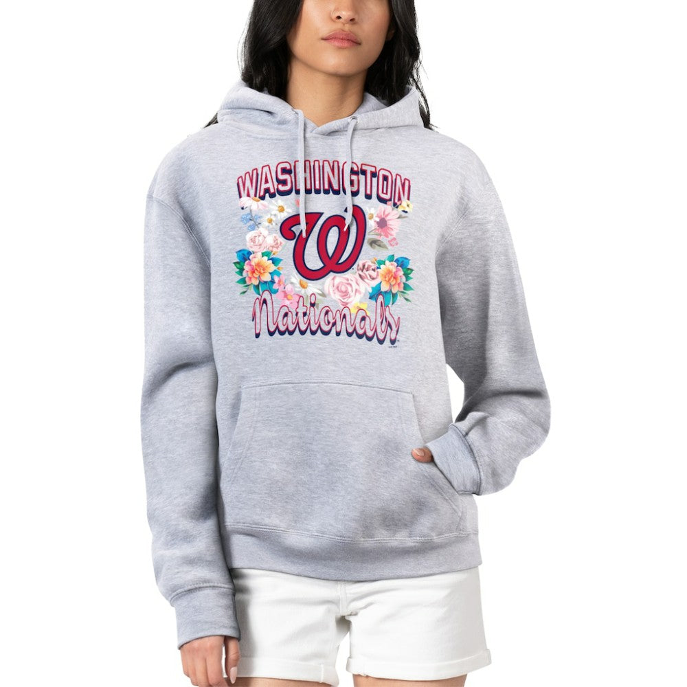 Washington Nationals G-III 4Her by Carl Banks Women's Flowers Graphic Pullover Hoodie - Heather Gray - MLB Sale