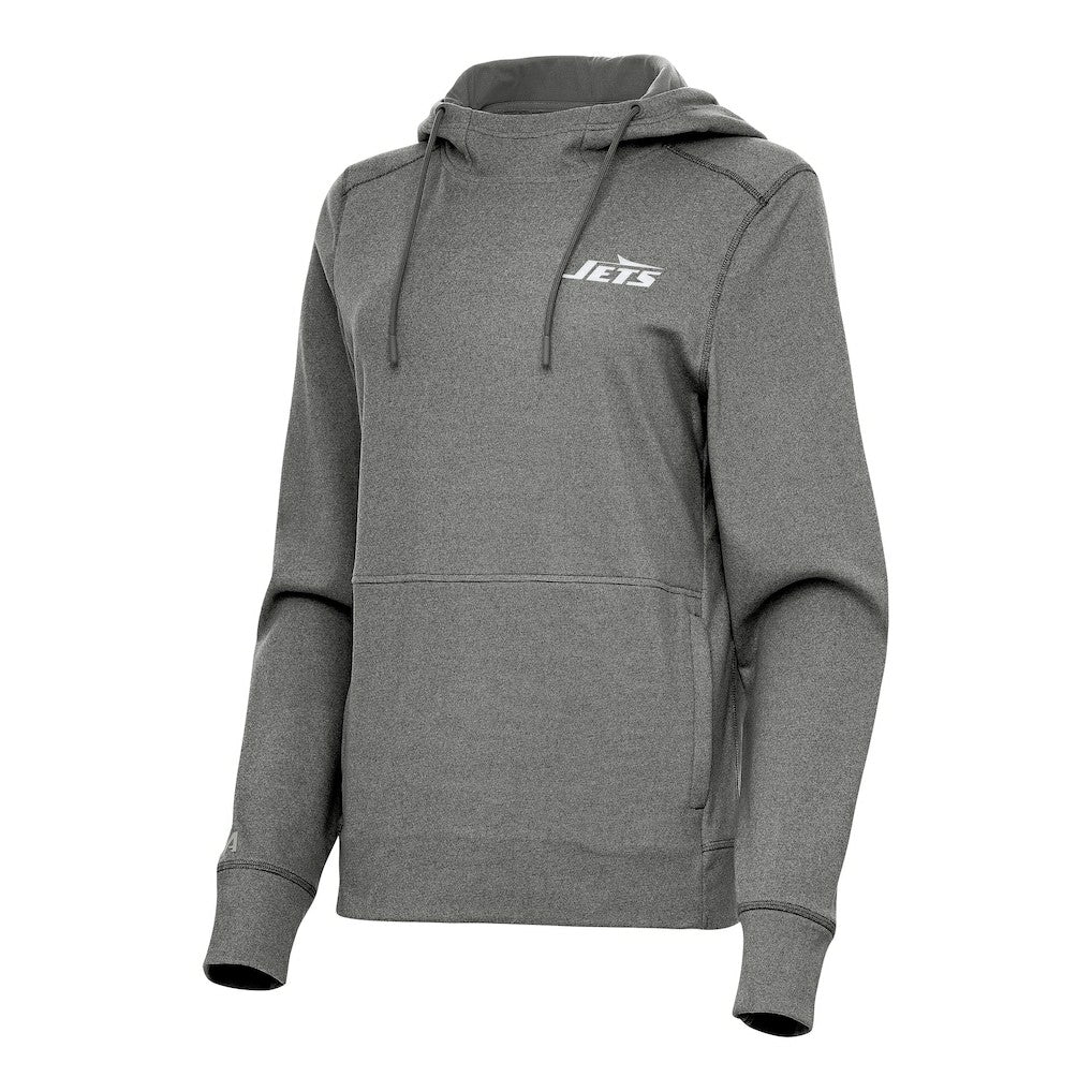 New York Jets Antigua Women's Justice Pullover Hoodie Heather Black