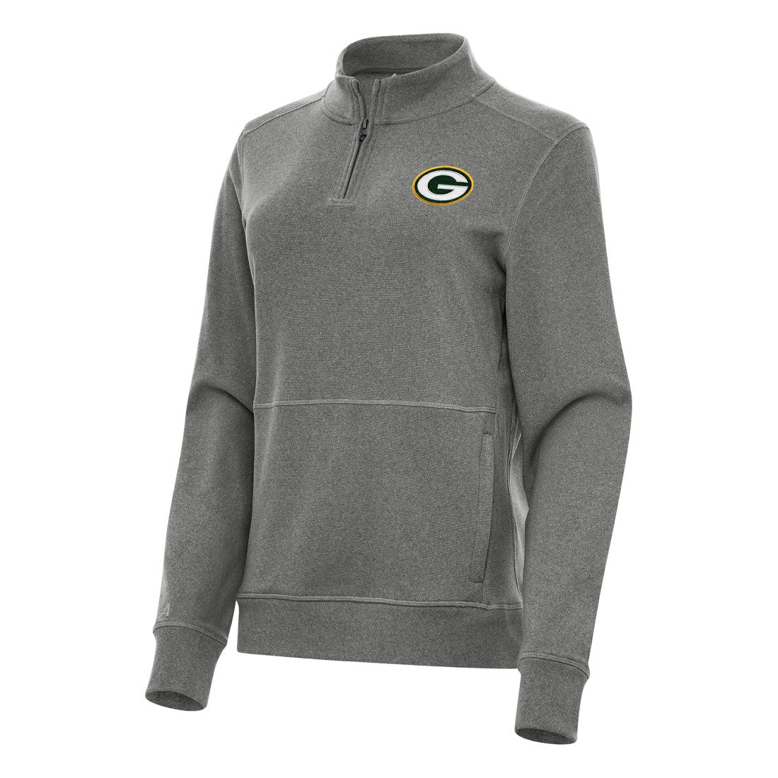 Green Bay Packers Antigua Women's Crush Quarter-Zip Jacket Heather Black