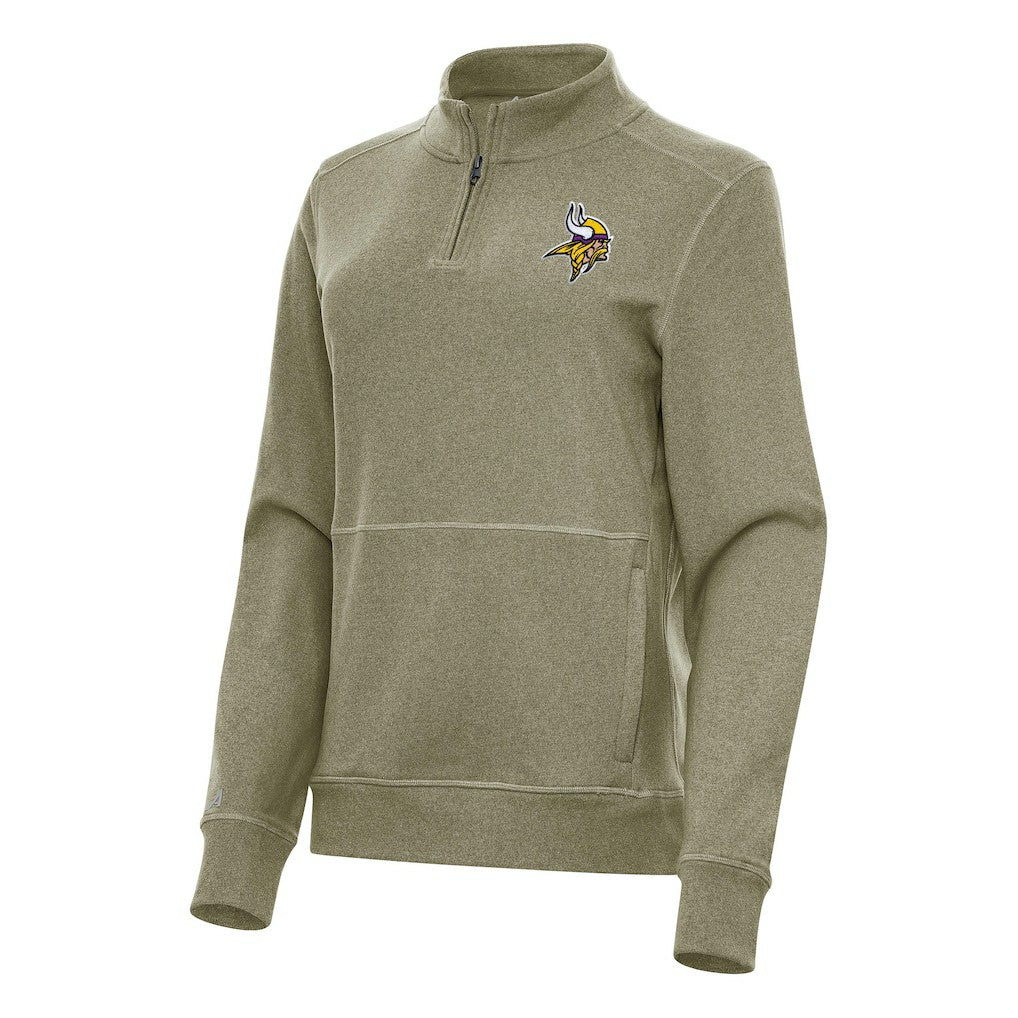 Minnesota Vikings Antigua Women's Crush Quarter-Zip Jacket Heather Olive