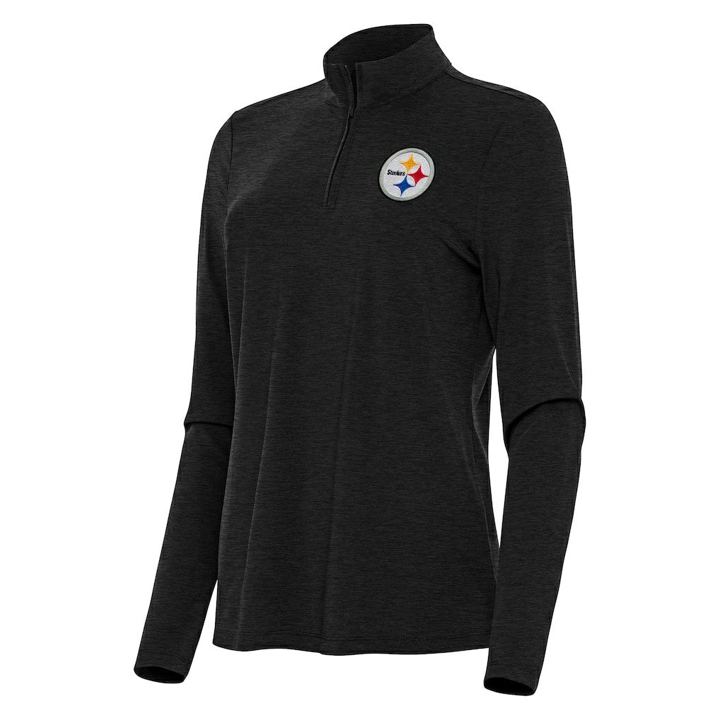 Pittsburgh Steelers Antigua Women's Bright Quarter-Zip Sweatshirt Heather Black