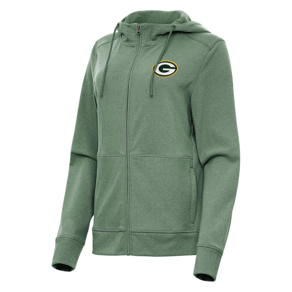 Green Bay Packers Antigua Women's Seeker Full-Zip Hoodie Jacket Heather Green