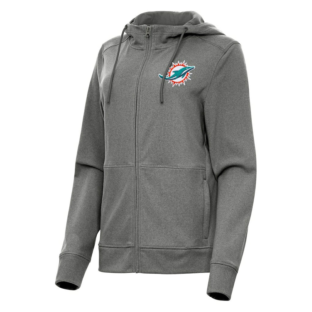 Miami Dolphins Antigua Women's Seeker Full-Zip Hoodie Jacket Heather Charcoal