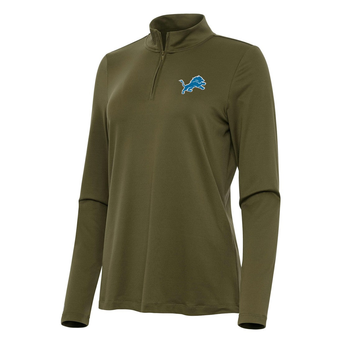 Detroit Lions Antigua Women's Reprocess Quarter-Zip Top Olive