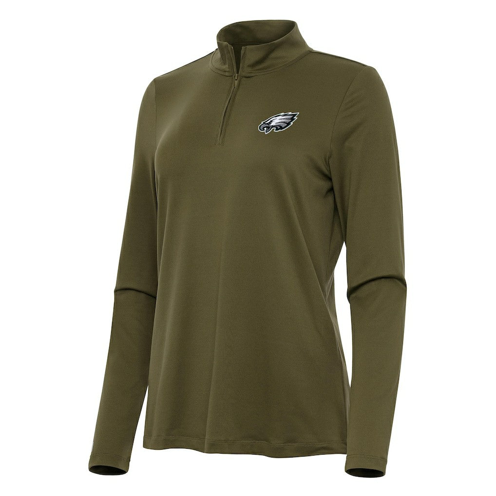 Philadelphia Eagles Antigua Women's Reprocess Quarter-Zip Top Olive