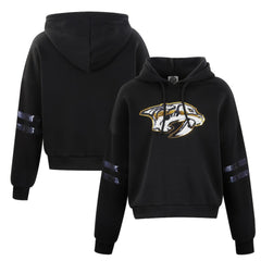 Nashville Predators Cuce Women's Sequin Cropped Pullover Hoodie - Black - NHL 201963103