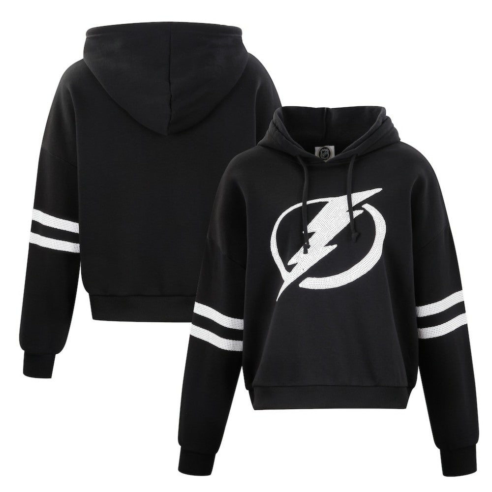 Tampa Bay Lightning Cuce Women's Sequin Cropped Pullover Hoodie - Black - NHL 201963114