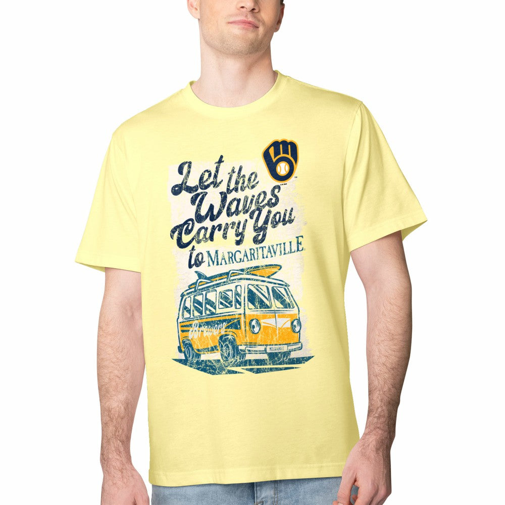 Milwaukee Brewers Margaritaville Bus Waves Graphic T-Shirt - Yellow - MLB Lifestyle