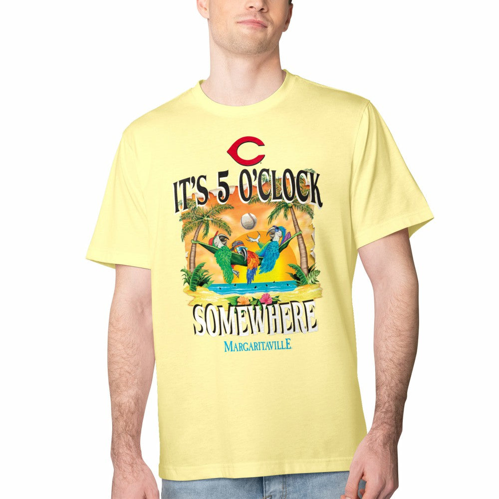 Cincinnati Reds Margaritaville Five O'Clock Graphic T-Shirt - Yellow - MLB Lifestyle