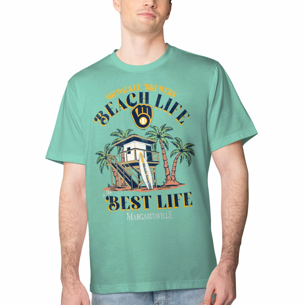 Milwaukee Brewers Margaritaville Beach Hut Graphic T-Shirt - Mint - MLB Discount