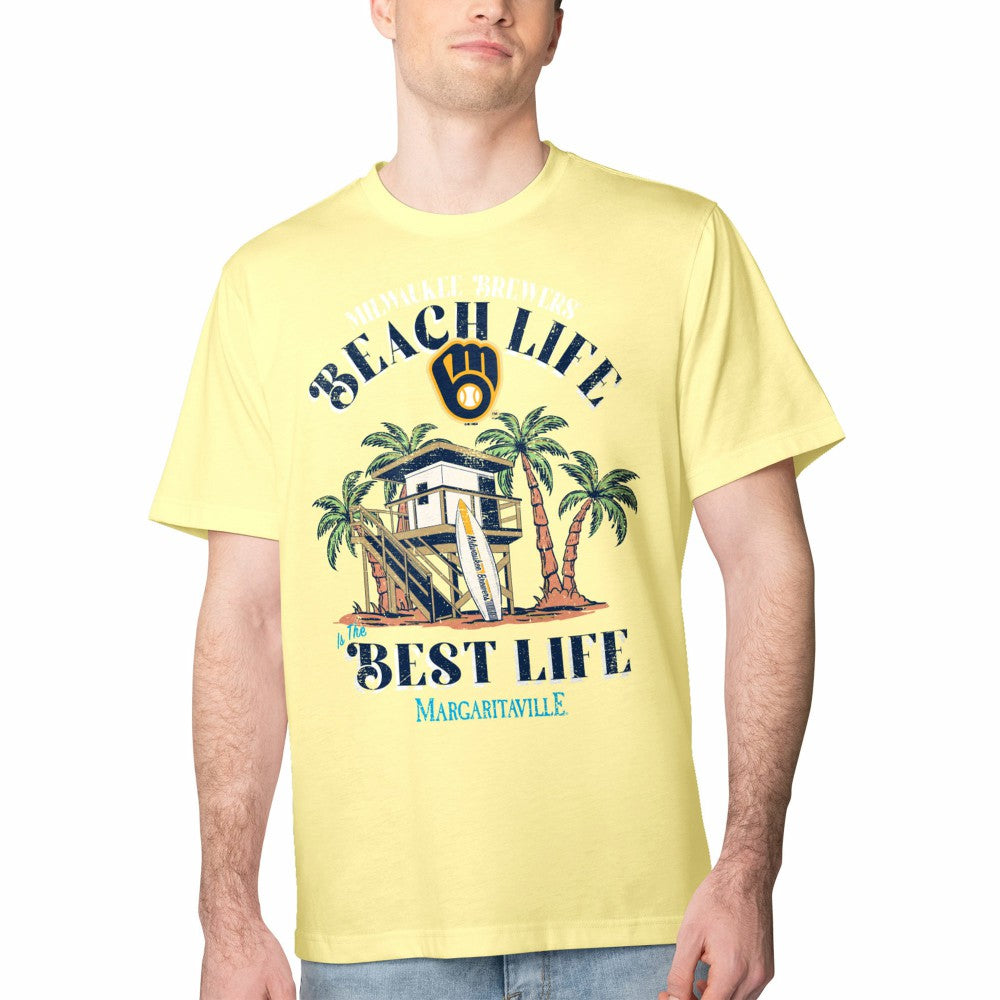 Milwaukee Brewers Margaritaville Beach Hut Graphic T-Shirt - Yellow - MLB Online