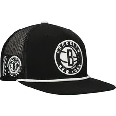 Brooklyn Nets Roper Trucker Snapback Hat Black | Mitchell & Ness US