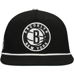 Brooklyn Nets Roper Trucker Snapback Hat Black | Mitchell & Ness US