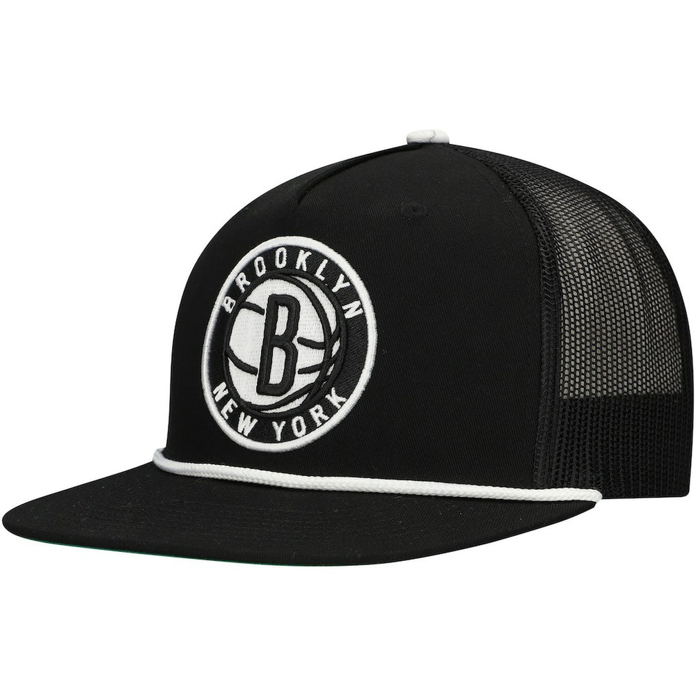 Brooklyn Nets Roper Trucker Snapback Hat Black | Mitchell & Ness US