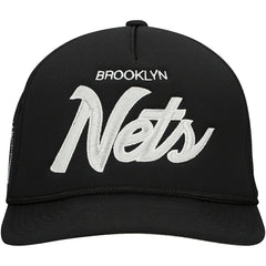 Brooklyn Nets Script Trucker Adjustable Hat Black | Mitchell & Ness outlet