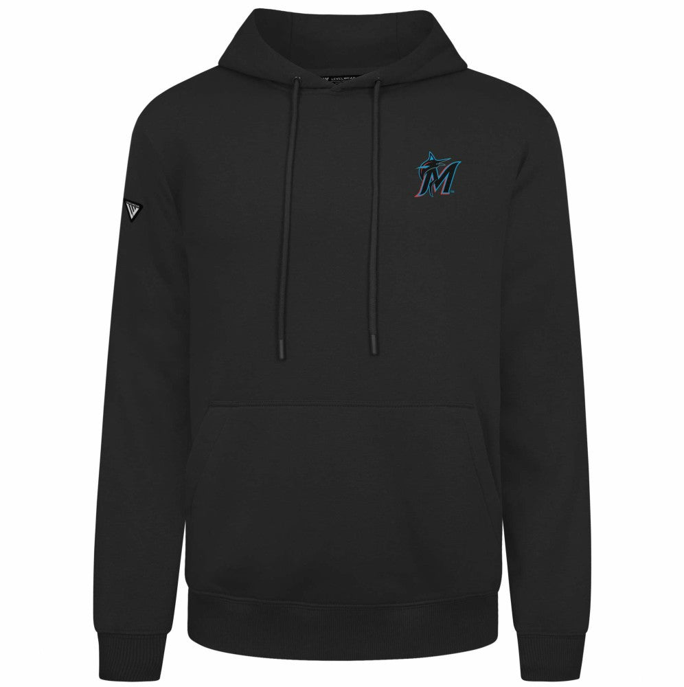 Miami Marlins Levelwear Podium Primary Pullover Hoodie - Black - MLB on Sale