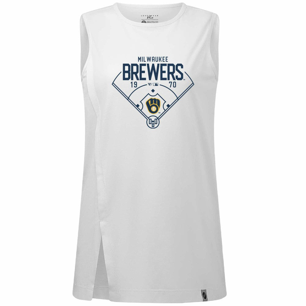 Milwaukee Brewers Levelwear Women's Influx Home Field Tank Top - White - MLB Online