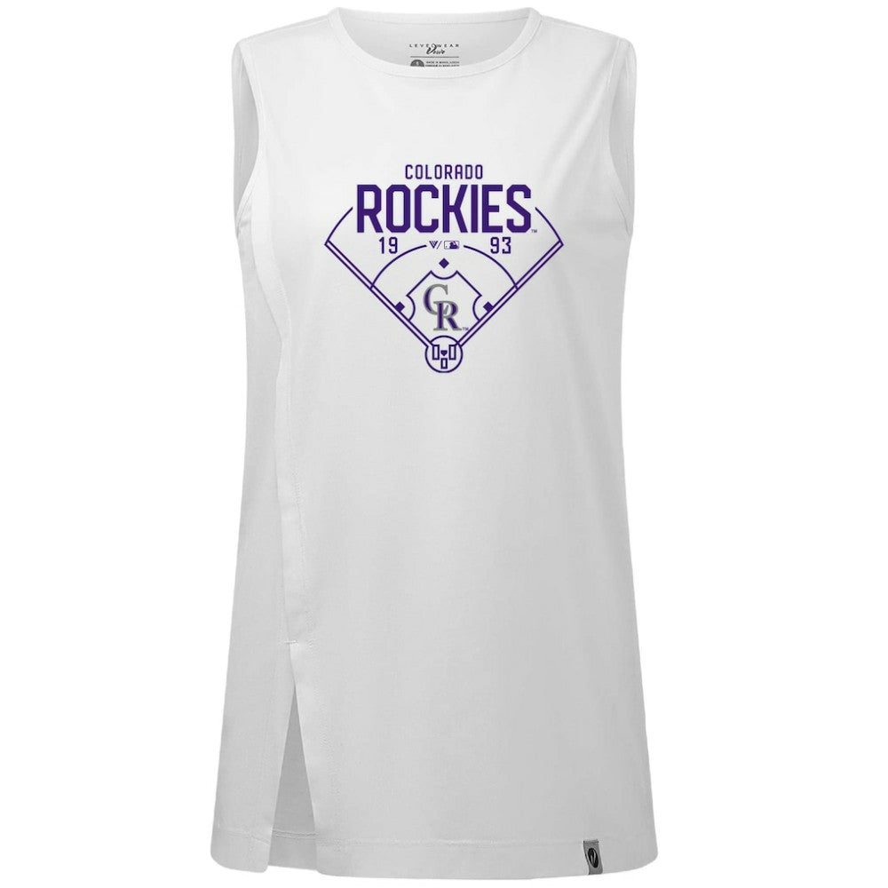 Colorado Rockies Levelwear Women's Influx Home Field Tank Top - White - MLB Sale
