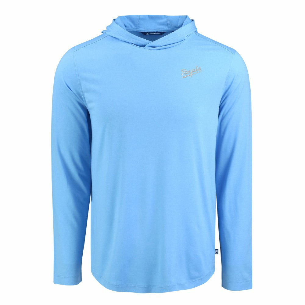 Kansas City Royals Cutter & Buck Coastline Epic Comfort Recycled Eco Hoodie Long Sleeve T-Shirt - Powder Blue - MLB Lifestyle