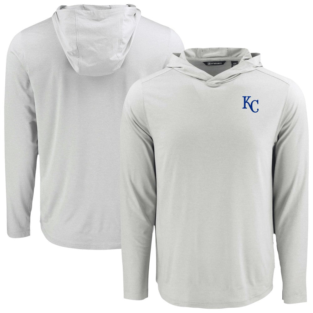Kansas City Royals Cutter & Buck Coastline Epic Comfort Recycled Eco Hoodie Long Sleeve T-Shirt - Gray - MLB Lifestyle