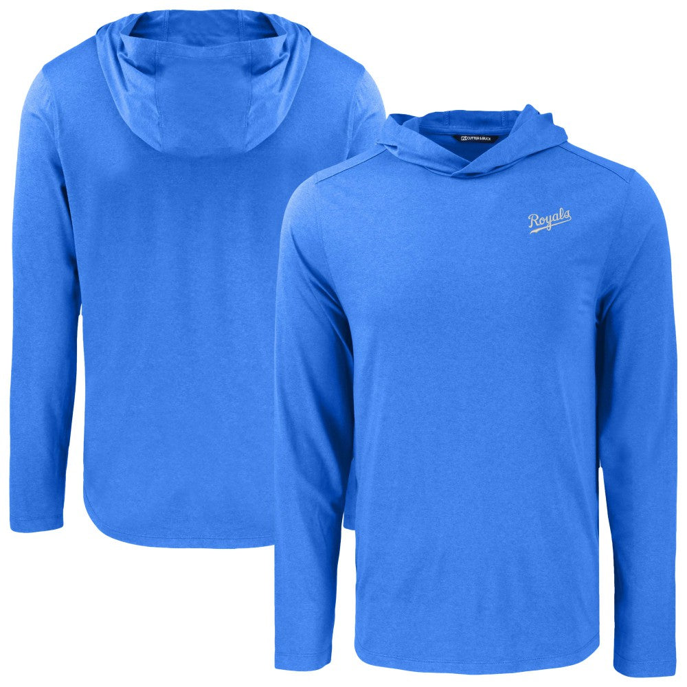 Kansas City Royals Cutter & Buck Coastline Epic Comfort Recycled Eco Hoodie Long Sleeve T-Shirt - Royal - MLB Lifestyle
