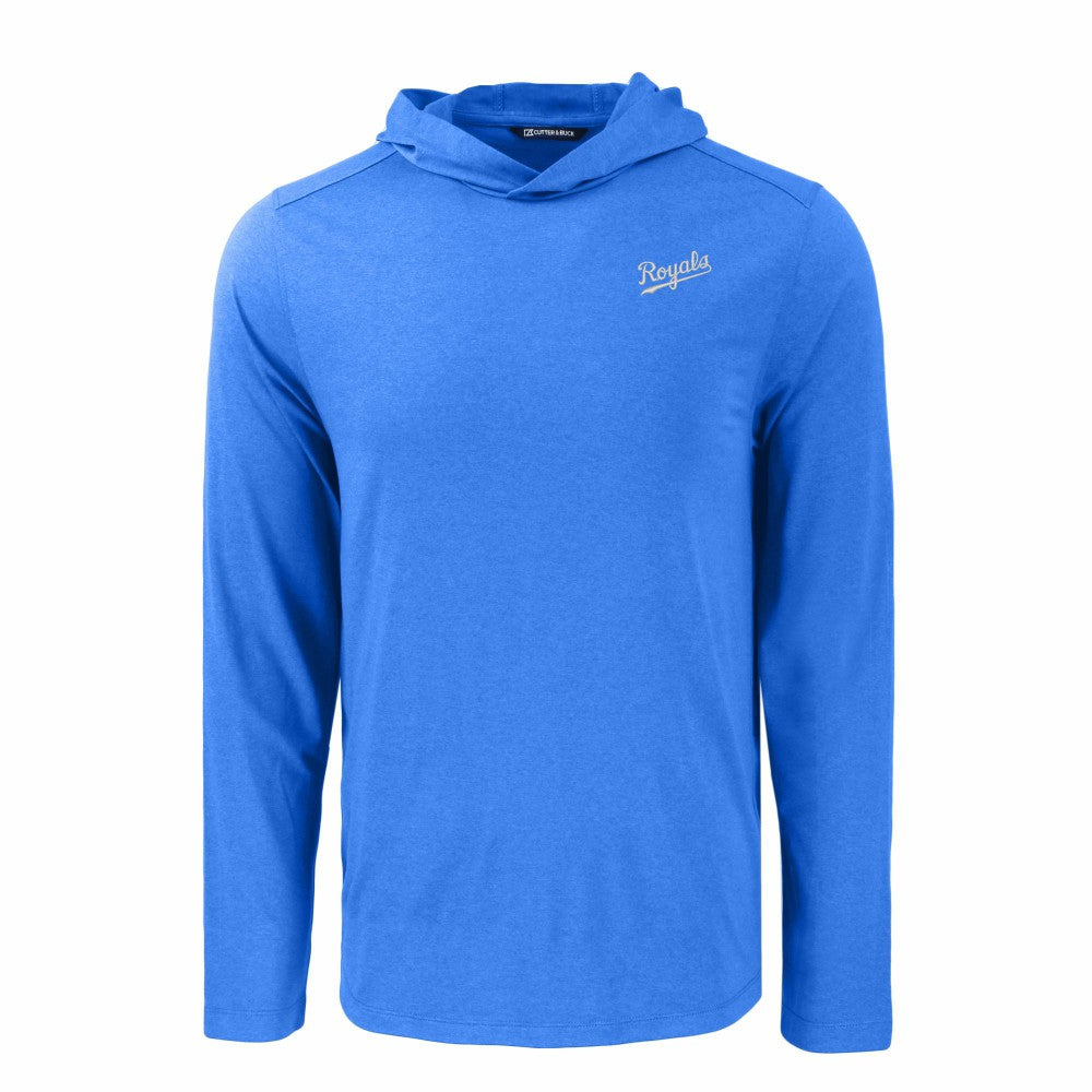 Kansas City Royals Cutter & Buck Coastline Epic Comfort Recycled Eco Hoodie Long Sleeve T-Shirt - Royal - MLB Lifestyle
