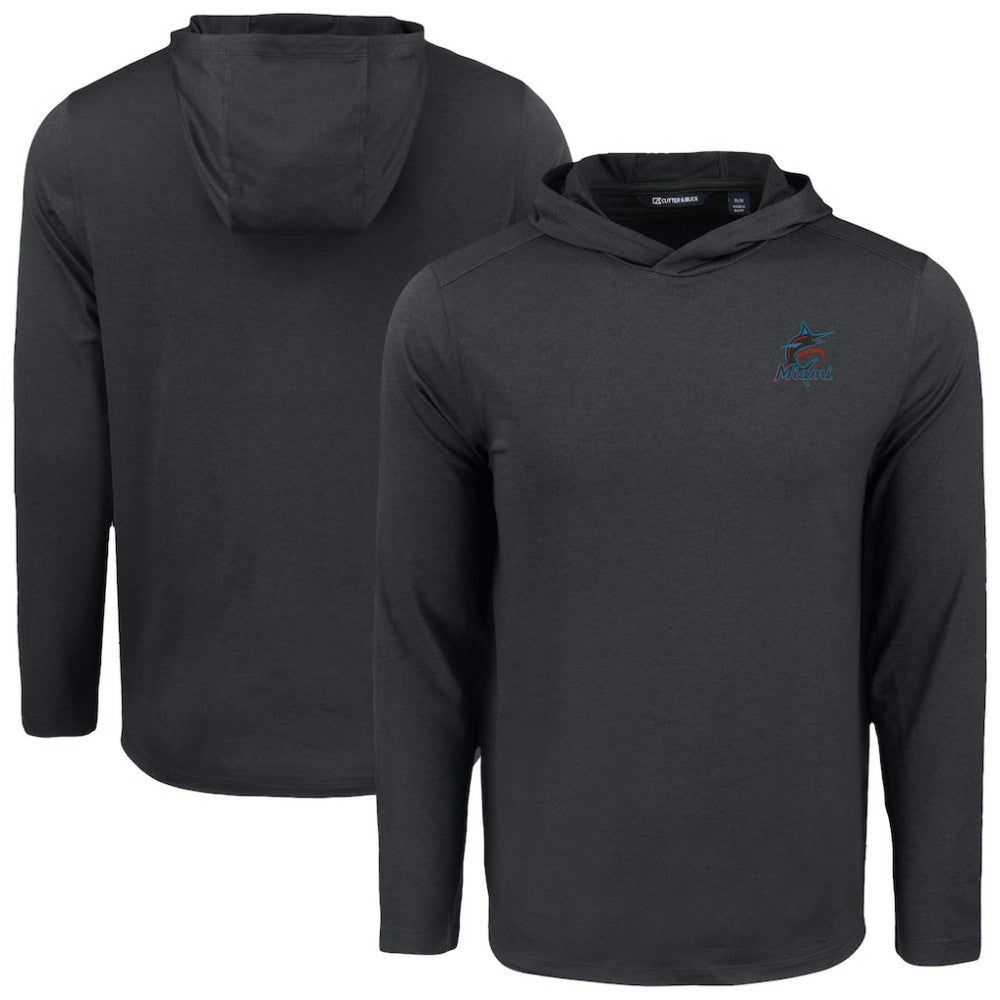Miami Marlins Cutter & Buck Coastline Epic Comfort Recycled Eco Hoodie Long Sleeve T-Shirt - Black - MLB Discount
