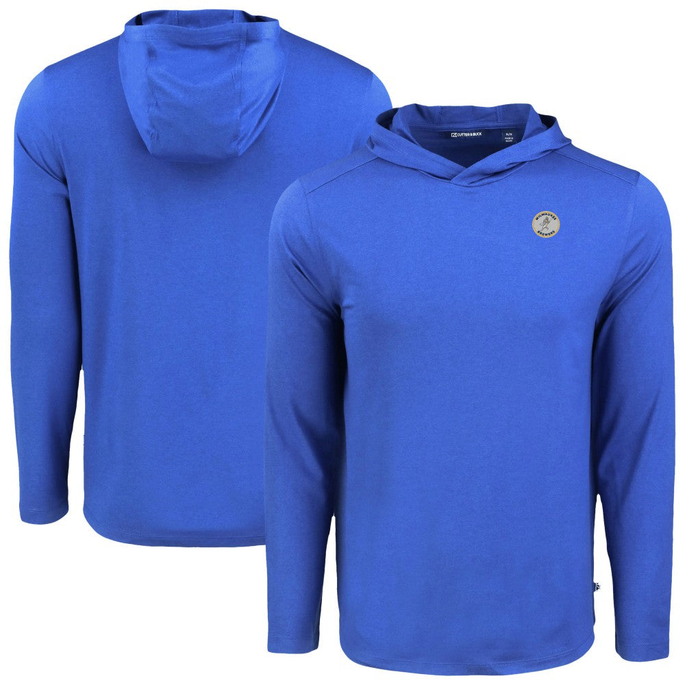 Milwaukee Brewers Cutter & Buck Coastline Epic Comfort Recycled Eco Hoodie Long Sleeve T-Shirt - Royal - MLB Discount