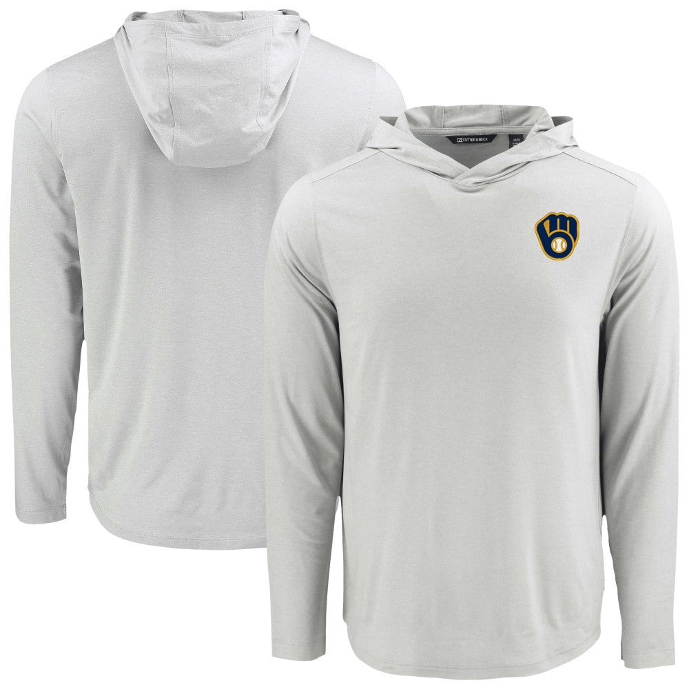 Milwaukee Brewers Cutter & Buck Coastline Epic Comfort Recycled Eco Hoodie Long Sleeve T-Shirt - Gray - MLB Sale