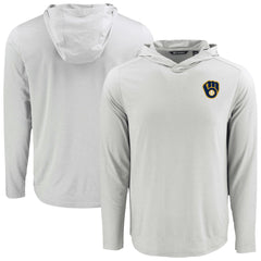 Milwaukee Brewers Cutter & Buck Coastline Epic Comfort Recycled Eco Hoodie Long Sleeve T-Shirt - Gray - MLB Sale