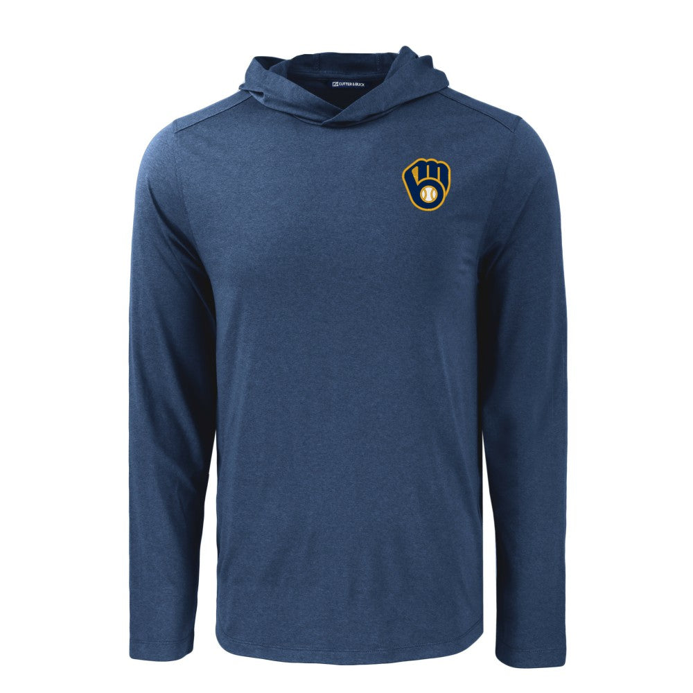 Milwaukee Brewers Cutter & Buck Coastline Epic Comfort Recycled Eco Hoodie Long Sleeve T-Shirt - Navy - MLB Online