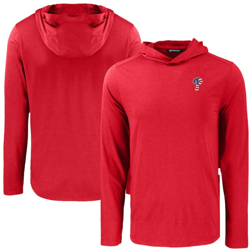 Philadelphia Phillies Cutter & Buck Coastline Epic Comfort Recycled Eco Hoodie Long Sleeve T-Shirt - Red - MLB on Sale