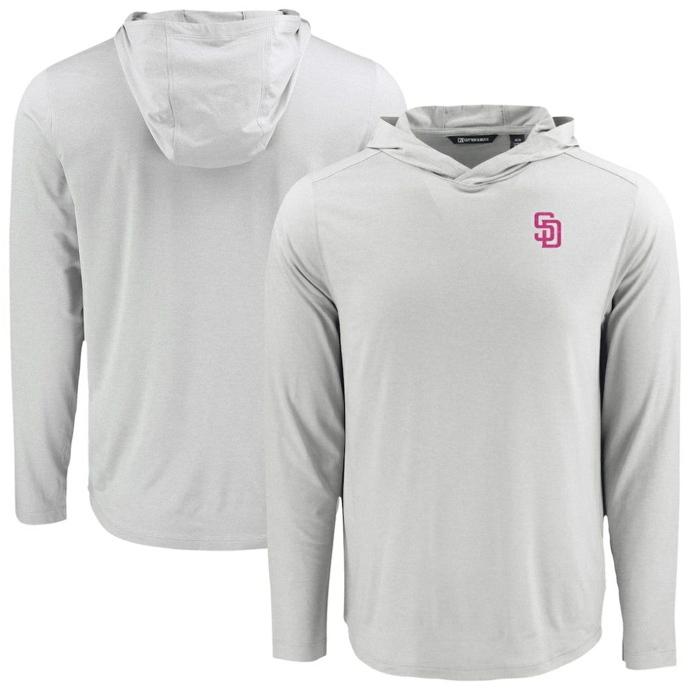 San Diego Padres Cutter & Buck Coastline Epic Comfort Recycled Eco Hoodie Long Sleeve T-Shirt - Gray - MLB Lifestyle