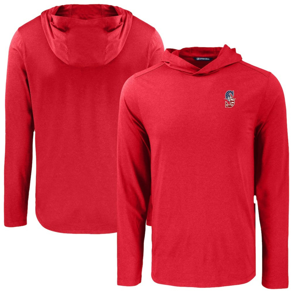 Seattle Mariners Cutter & Buck Coastline Epic Comfort Recycled Eco Hoodie Long Sleeve T-Shirt - Red - MLB Discount