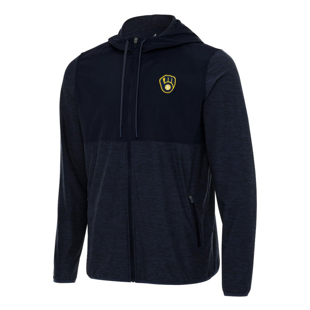 Milwaukee Brewers Antigua Sway Full-Zip Hoodie - Navy - MLB Discount