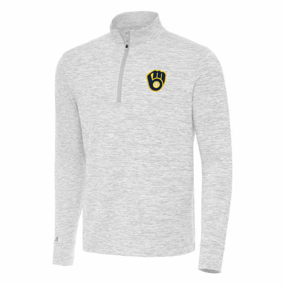 Milwaukee Brewers Antigua Cause Quarter-Zip Top - Gray/White - MLB Online