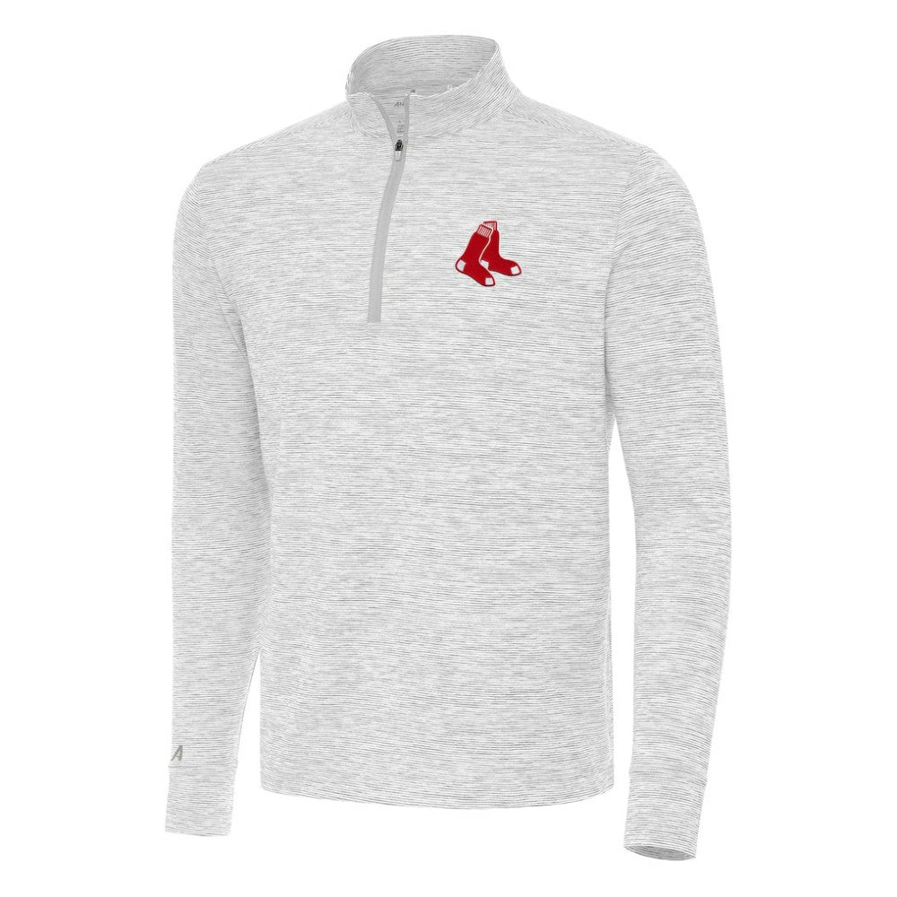 Boston Red Sox Antigua Cause Quarter-Zip Top - Gray/White - MLB Lifestyle