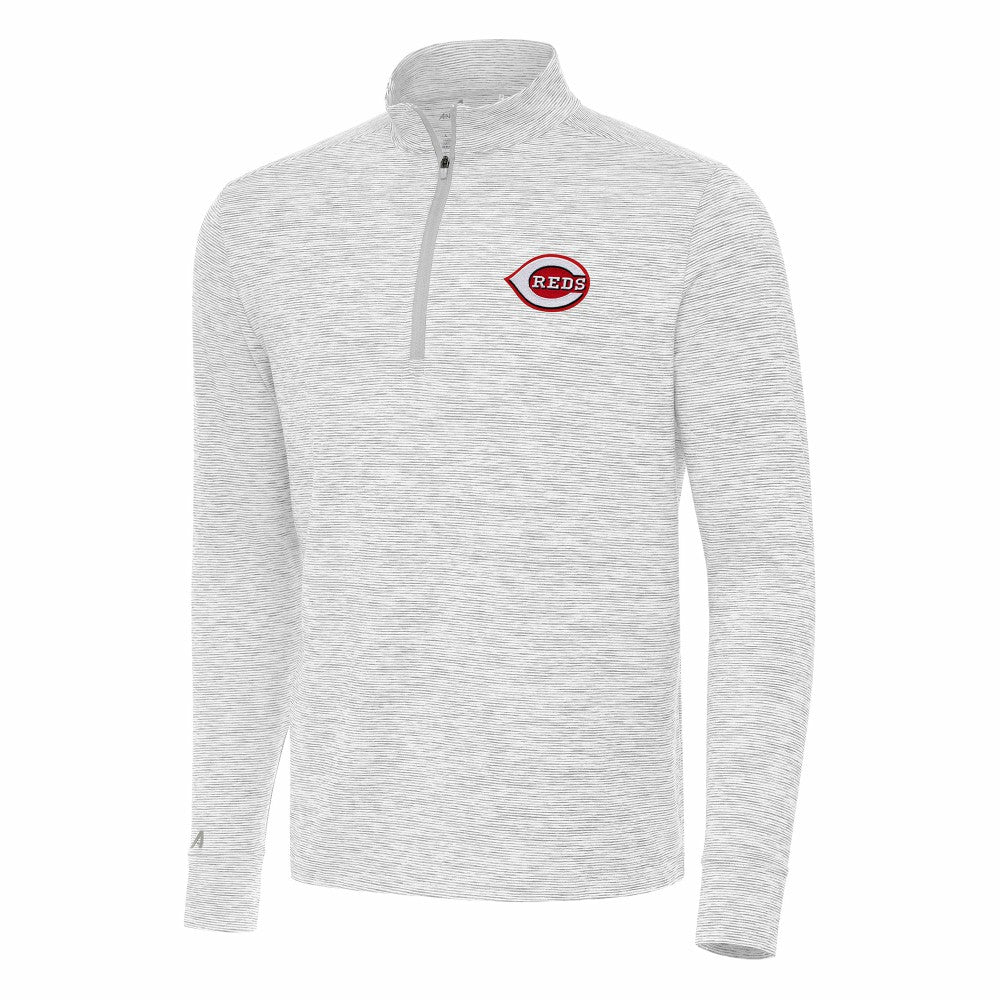 Cincinnati Reds Antigua Cause Quarter-Zip Top - Gray/White - MLB Lifestyle