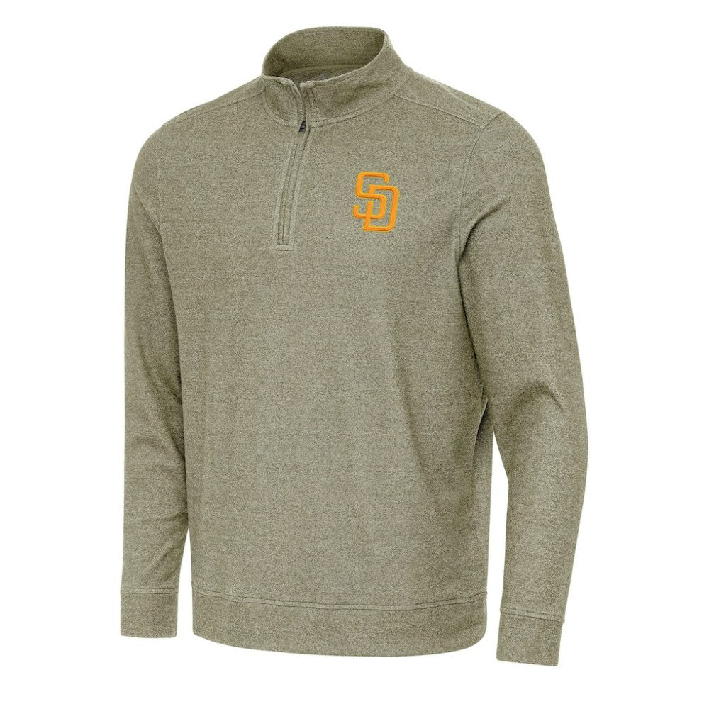 San Diego Padres Antigua Subtle Quarter-Zip Sweatshirt - Heather Olive - MLB on Sale