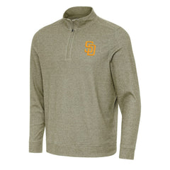 San Diego Padres Antigua Subtle Quarter-Zip Sweatshirt - Heather Olive - MLB on Sale