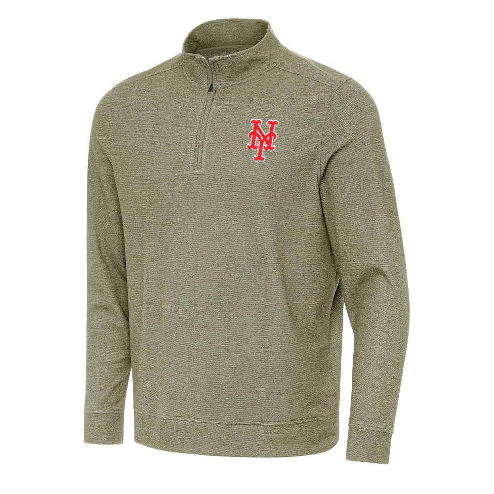 New York Mets Antigua Subtle Quarter-Zip Sweatshirt - Heather Olive - MLB Online